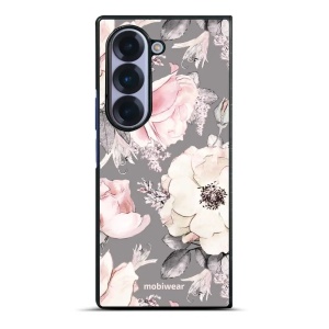 Lesklý kryt na mobil Samsung Galaxy Z Fold6 - Mobiwear Glossy G034G, květy na šedém pozadí