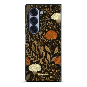 Lesklý kryt na mobil Samsung Galaxy Z Fold6 - Mobiwear Glossy G174G, béžová a oranžová kvítka