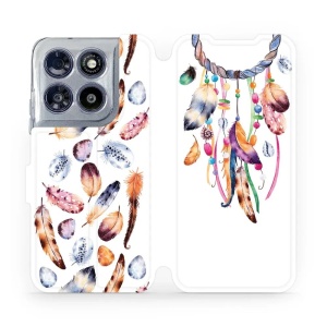 Flip pouzdro na mobil Motorola Moto G67 5G - Mobiwear M003S, lapač a barevná pírka