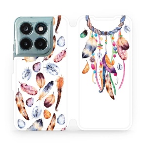 Flip pouzdro na mobil Motorola Moto G77 5G - Mobiwear M003S, lapač a barevná pírka