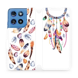 Flip pouzdro na mobil Motorola Moto G57 Power - Mobiwear M003S, lapač a barevná pírka