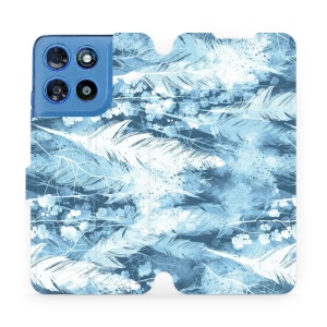 Flip pouzdro na mobil Motorola Moto G57 Power - Mobiwear M058S, světle modrá horizontální pírka