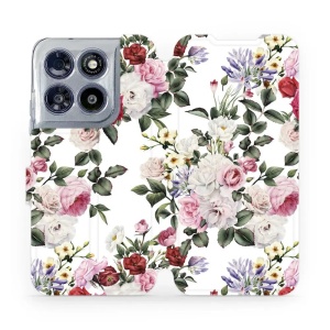 Flip pouzdro na mobil Motorola Moto G67 5G - Mobiwear MD01S, růže na bílé