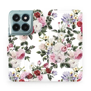 Flip pouzdro na mobil Motorola Moto G77 5G - Mobiwear MD01S, růže na bílé