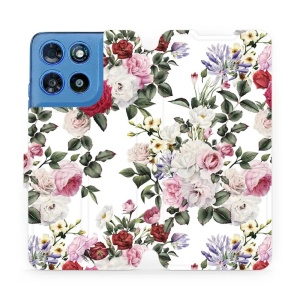 Flip pouzdro na mobil Motorola Moto G57 Power - Mobiwear MD01S, růže na bílé