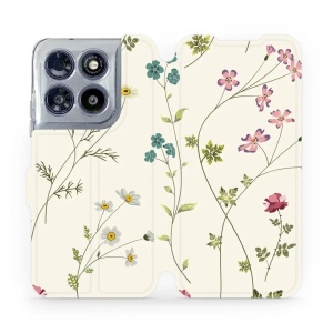 Flip pouzdro na mobil Motorola Moto G67 5G - Mobiwear MD03S, tenké rostlinky s květy