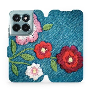 Flip pouzdro na mobil Motorola Moto G77 5G - Mobiwear MD05P, džínové květy