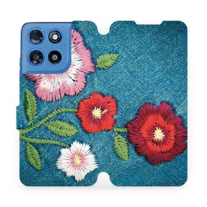 Flip pouzdro na mobil Motorola Moto G57 Power - Mobiwear MD05P, džínové květy