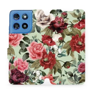 Flip pouzdro na mobil Motorola Moto G57 Power - Mobiwear MD06P, růže a květy na světle zelené