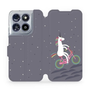 Flip pouzdro na mobil Motorola Moto G67 5G - Mobiwear V024P, jednorožec na kole