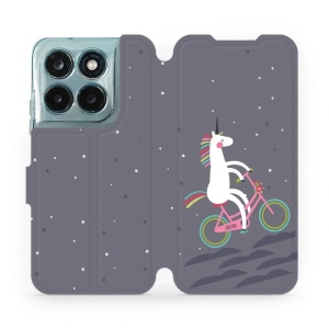 Flip pouzdro na mobil Motorola Moto G77 5G - Mobiwear V024P, jednorožec na kole