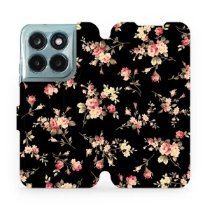 Flip pouzdro na mobil Motorola Moto G77 5G - Mobiwear VD02S, květy na černé