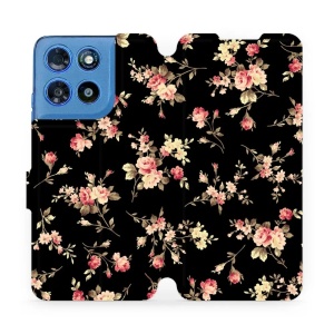 Flip pouzdro na mobil Motorola Moto G57 Power - Mobiwear VD02S, květy na černé