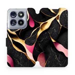 Flip pouzdro na mobil Motorola Moto G67 5G - Mobiwear VP35S, černý a zlatavý mramor