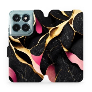 Flip pouzdro na mobil Motorola Moto G77 5G - Mobiwear VP35S, černý a zlatavý mramor