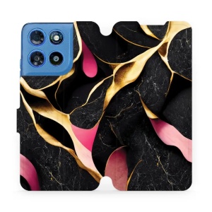 Flip pouzdro na mobil Motorola Moto G57 Power - Mobiwear VP35S, černý a zlatavý mramor