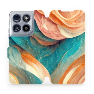 Flip pouzdro na mobil Motorola Moto G67 5G - Mobiwear VP36S, azurový a oranžový mramor