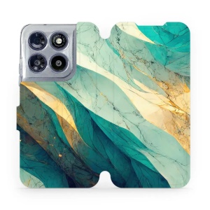 Flip pouzdro na mobil Motorola Moto G67 5G - Mobiwear VP37S, zlatavý a zelenkavý mramor