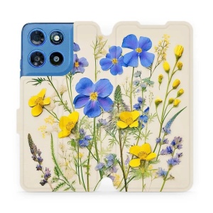 Flip pouzdro na mobil Motorola Moto G57 Power - Mobiwear VP41S, modré a žluté kvítky