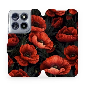 Flip pouzdro na mobil Motorola Moto G67 5G - Mobiwear VP45S, temné červené květy