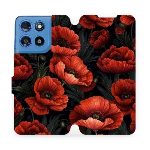 Flip pouzdro na mobil Motorola Moto G57 Power - Mobiwear VP45S, temné červené květy