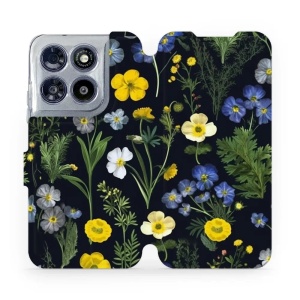 Flip pouzdro na mobil Motorola Moto G67 5G - Mobiwear VP47S, kvítky v černé