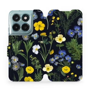 Flip pouzdro na mobil Motorola Moto G77 5G - Mobiwear VP47S, kvítky v černé