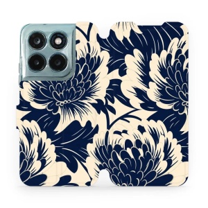 Flip pouzdro na mobil Motorola Moto G77 5G - Mobiwear VA40S, modré a béžové květy