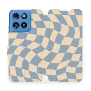 Flip pouzdro na mobil Motorola Moto G57 Power - Mobiwear VA59S, modrá a béžová šachovnice