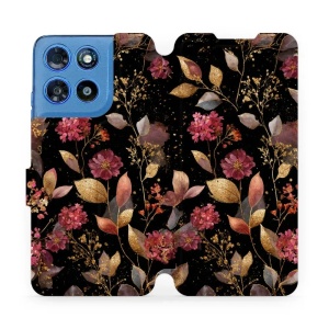 Flip pouzdro na mobil Motorola Moto G57 Power - Mobiwear V171S, zlatavé lístky a květy