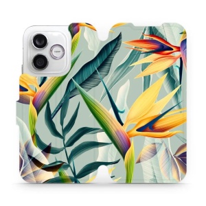 Flip pouzdro na mobil Honor 600 Lite - Mobiwear MC02S, žluté velké květy a zelené listy