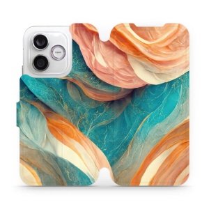 Flip pouzdro na mobil Honor 600 Lite - Mobiwear VP36S, azurový a oranžový mramor