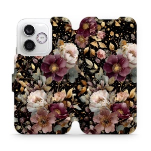 Flip pouzdro na mobil Honor 600 Lite - Mobiwear V169S, zlatavé kvítky