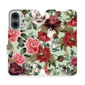 Flip pouzdro na mobil Xiaomi POCO X8 Pro Max - Mobiwear MD06P, růže a květy na světle zelené