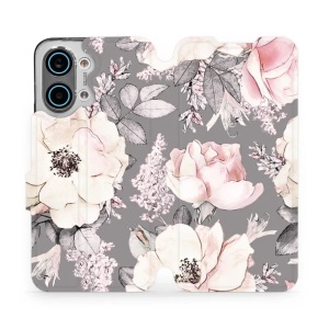 Flip pouzdro na mobil Xiaomi POCO X8 Pro Max - Mobiwear MX06S, květy na šedém pozadí