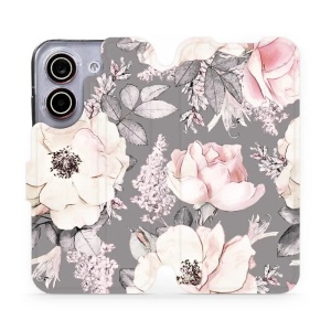 Flip pouzdro na mobil Xiaomi POCO X8 Pro - Mobiwear MX06S, květy na šedém pozadí