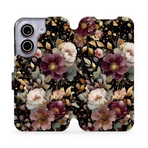 Flip pouzdro na mobil Xiaomi POCO X8 Pro - Mobiwear V169S, zlatavé kvítky