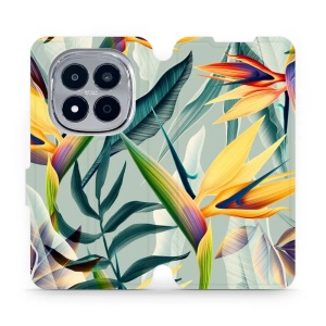Flip pouzdro na mobil Xiaomi Redmi Note 15 Pro 4G - Mobiwear MC02S, žluté velké květy a zelené listy