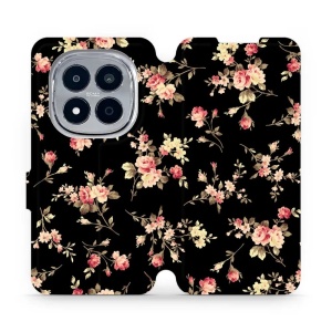 Flip pouzdro na mobil Xiaomi Redmi Note 15 Pro 4G - Mobiwear VD02S, květy na černé