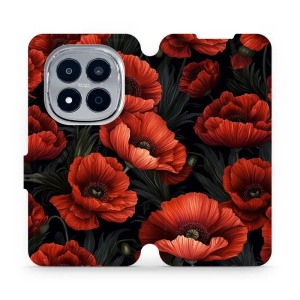 Flip pouzdro na mobil Xiaomi Redmi Note 15 Pro 4G - Mobiwear VP45S, temné červené květy