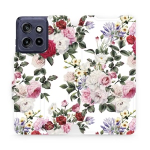 Flip pouzdro na mobil Motorola Edge 60 Neo - Mobiwear MD01S, růže na bílé