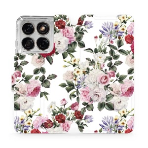 Flip pouzdro na mobil Motorola Edge 70 Fusion - Mobiwear MD01S, růže na bílé