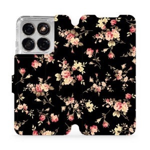 Flip pouzdro na mobil Motorola Edge 70 Fusion - Mobiwear VD02S, květy na černé