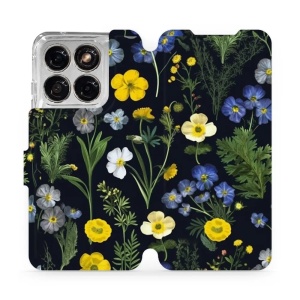 Flip pouzdro na mobil Motorola Edge 70 Fusion - Mobiwear VP47S, kvítky v černé