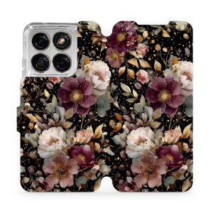 Flip pouzdro na mobil Motorola Edge 70 Fusion - Mobiwear V169S, zlatavé kvítky