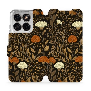 Flip pouzdro na mobil Motorola Edge 70 Fusion - Mobiwear V174S, béžová a oranžová kvítka