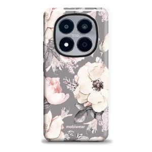 Odolný kryt na mobil Xiaomi Redmi Note 15 Pro Plus 5G - Mobiwear Elite Pro EX06E, květy na šedém pozadí