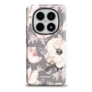 Odolný kryt na mobil Xiaomi Redmi Note 15 5G - Mobiwear Elite Pro EX06E, květy na šedém pozadí