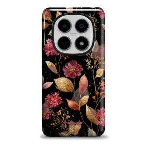 Odolný kryt na mobil Xiaomi Redmi Note 15 5G - Mobiwear Elite Pro E171E, zlatavé lístky a květy