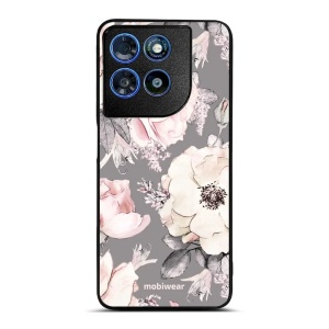 Lesklý kryt na mobil Motorola Moto G57 Power - Mobiwear Glossy G034G, květy na šedém pozadí